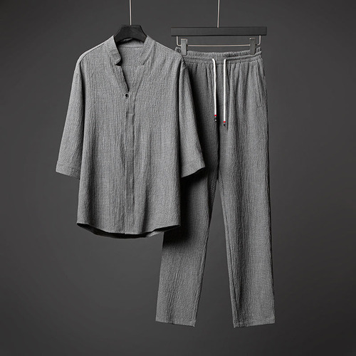 Conjunto De Pantalones Y Camisa De Lino Para Hombre, 2 Pzas