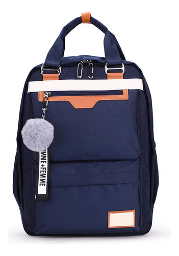 Mochila Escolar Viagem Notebook Com Chaveiro Feminina Nota Cor Azul Desenho Do Tecido Lisa
