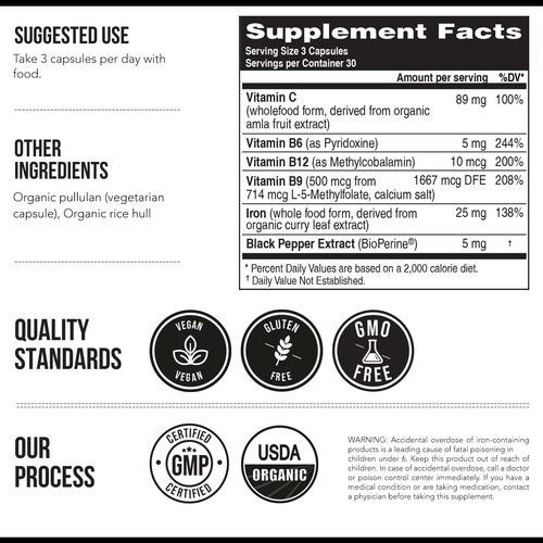 Hierro Orgánico 25 Mg Con Cofactores Y Vitaminas Constructor