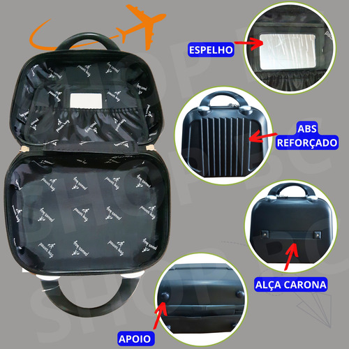 Mala De Viagem 23kg+kit Frasqueira Com Abs Rodinhas 360