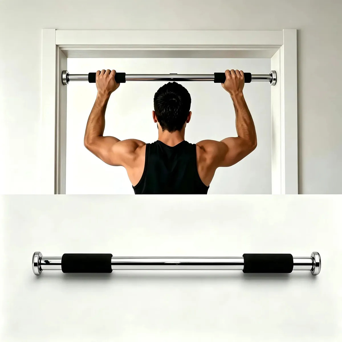 Barra De Porta Ajustável 60‑100cm Barra Fixa Pull Up Barra De Puxar Sem Furos Sem Parafuso Suporta 150kg Multifuncional Emborrachada Para Academia Em Casa Treino Calistenia Fitness