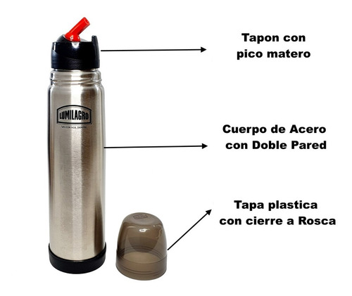 Termo De Acero Inoxidable Original Lumilagro Con Pico Matero