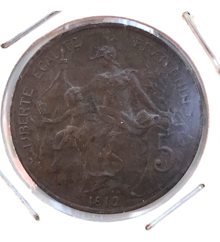 * Francia 5 Céntimos De Bronce. Año 1912. Km# 842 (Usado)