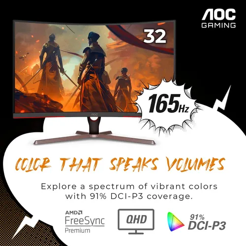 Monitor Curvo 32 Pulgadas 2k Qhd 165hz 1ms Freesync Negro