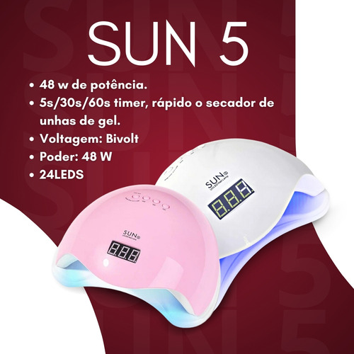 Kit Manicure Completo Sun 5 Led Uv Cabine Lixadeira Elétrica