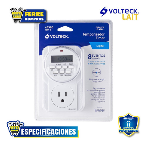 Temporizador Digital 8 Eventos Volteck 48386