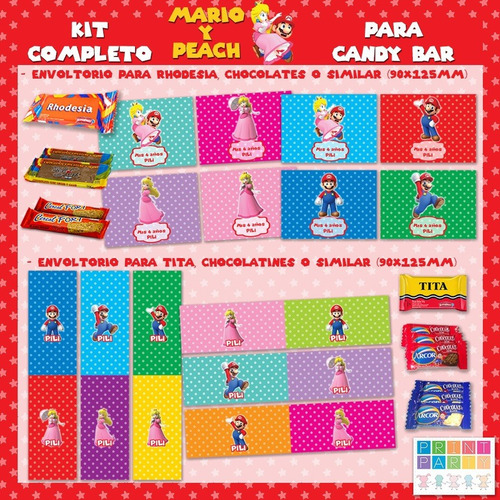 Mario Bros Y Peach Kit Imprimible Personalizado Candy Bar