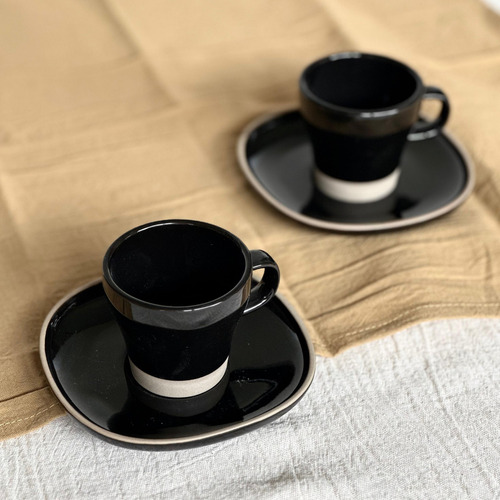 Juego De 6 Tazas De Cafe Con Plato Negro - Linea Mali