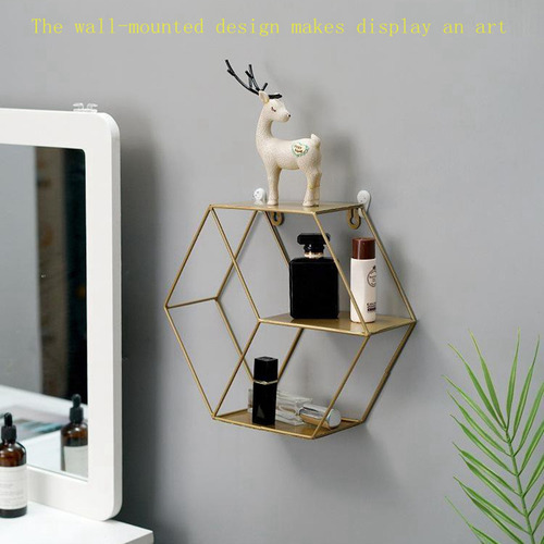 Estantes De Pared De Hierro Forjado Flotante Hexagonal,