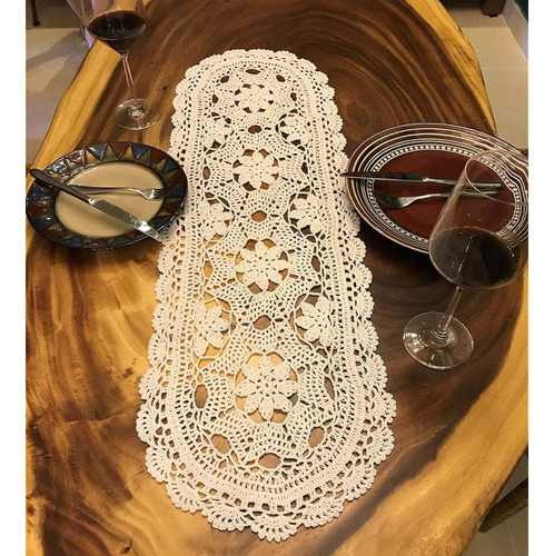 Janef Beige Hecho A Mano Crochet Algodón Camino De Mesa Enca