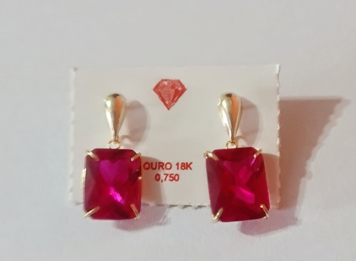 Brinco De Ouro 18k Com Zircônia Retangular De 8x10mm Com Nf