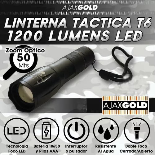 Linterna Led Tactica Bateria Recargable T6 12000 Lumens + Pilas +