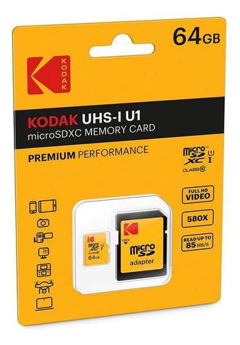 Memoria Microsd 64gb Kodak Con Adaptador Sd Para Celular