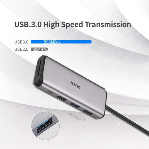 Imagen 3 de 8 de Adaptador Usb-c - 3 Port Usb + Hdmi + Sd + Msd + Pd - Pc/mac