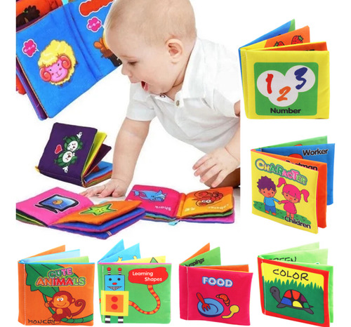 M3 Pacote Com 6 Livros Montessori De Pano Macio Para Bebês