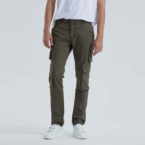 Jeans Hombre Slim Cargo Verde Militar Fashion's Park