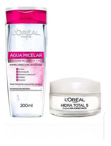 Pack L'oréal® Agua Micelar + Crema Humectante Hidra Total 5