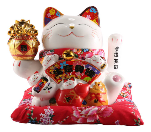 Adorno Maneki Neko De Cerámica De 7 Pulgadas Con Forma De Ga