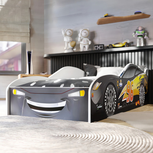 Cama Carro Berço Cor Preto Mini Cama Carro De Corrida Mcqueen Com Proteção Lateral Rofemar Moveis