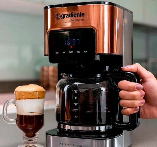 Kit Cozinha Sanduicheira Grill Prime Inox Com Cafeteira Eletrica Digital 15 Xicaras Aço Inox Gradiente 127v