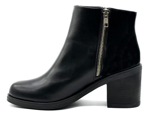 Bota Cuero Mujer Taco Doble Cierre Negra Vestir