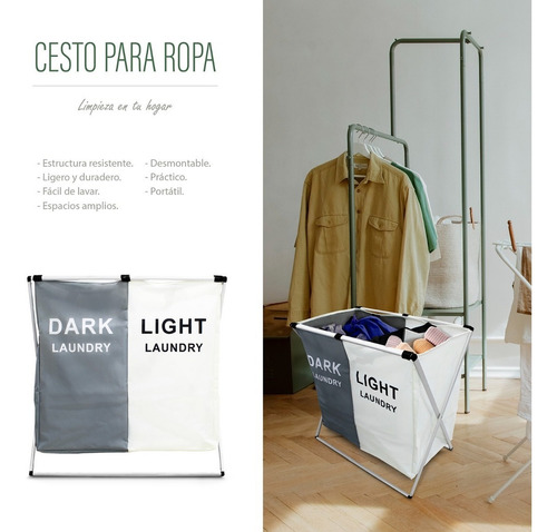 Cesto Para Ropa Sucia Plegable 2 Separaciones Lavandería