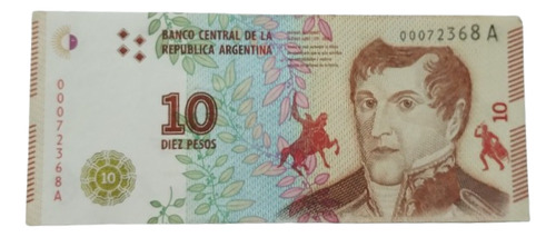 Billete Argentina $10 Belgrano Nuevo Serie A Baja Numeración