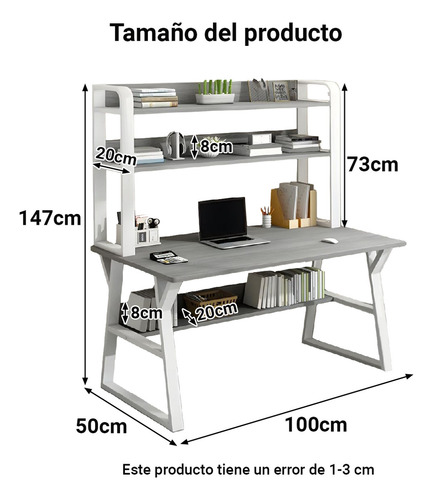 Escritorio De Oficina Madera Mesa Computadora Con 2 Estantes Gris, Blanco