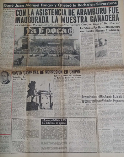 La Epoca 14/7/1956 Rural Muestra Ganadera, Uramburu,fangio