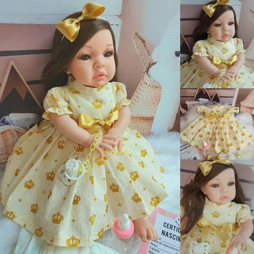 Boneca Bebê Reborn Menina Corpinho de Pano - Cor: ; Tamanho: 48