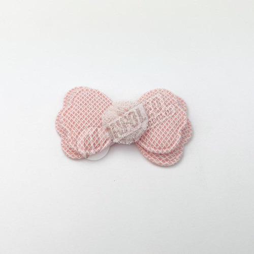 Laço Duplo Pompom Poliéster Rosa Chá 4,5x3cm - Kit 2 Unid.