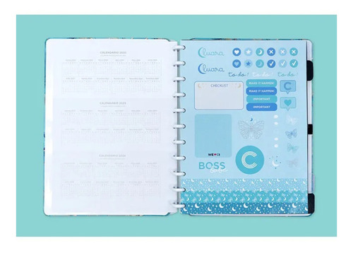 Caderno Inteligente Luara Maldives Grande 80 folhas lisa e pautada 4 assuntos unidade x 1 28cm x 21.5cm mármore azul cor azul-turquesa