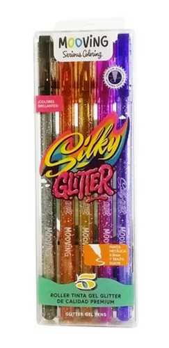 Lapiceras Roller Silky Glitter Mooving Tinta Gel X5 Unidades