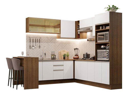 Cozinha Completa Cant Madesa Glamy 504001 Armário Bancada Rb Cor Rustic/Branco