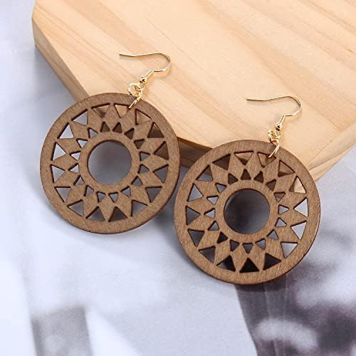 Pendientes Colgantes De Madera Pendientes Bohemios Geométric