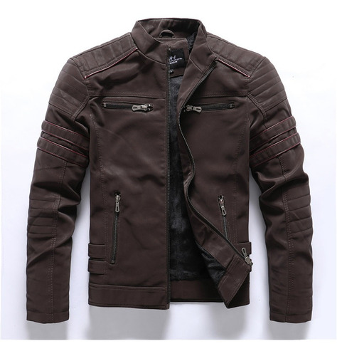 Chaqueta Para Hombre Con Cuello De Pie, Piel Sintética, Tal