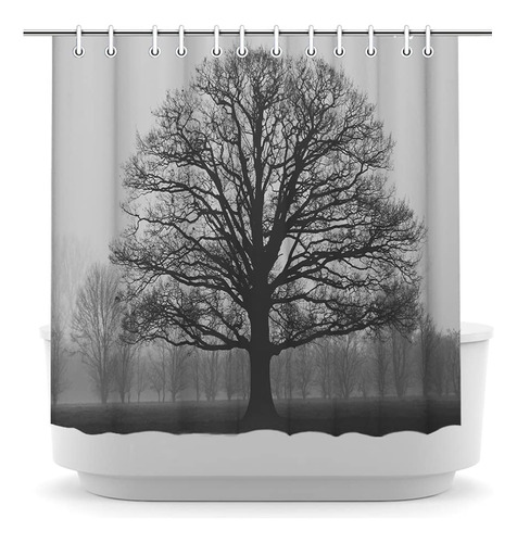 Cortina De Ducha De Arbol Blanco Y Negro Con Diseno De Arbol