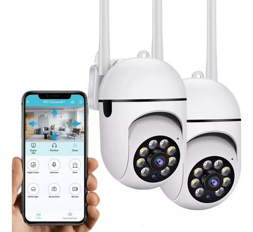 Cámara De Seguridad Wifi Hd 1080p Foco 360° Alarma 2 Piezas