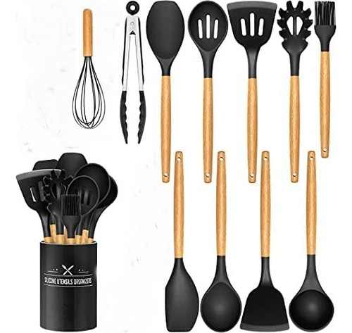 Utensilio Cocina Silicona 12 Pieza Mejor Mango Madera