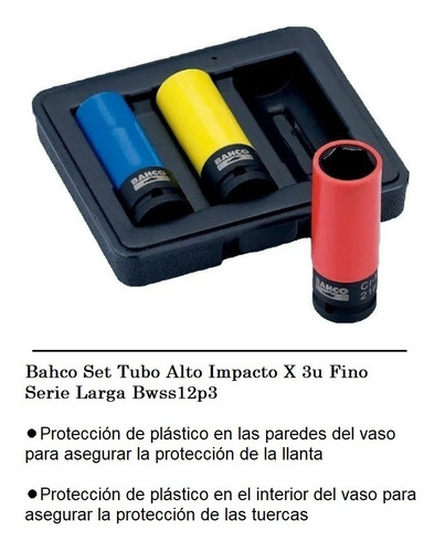 Imagen 2 de 9 de Bahco Set Tubo Alto Impacto X 3 Fino Serie Larga Bwss12p3 Pr