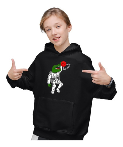 Sudadera Negra Infantil De Cocodrilo Astronauta Baloncesto