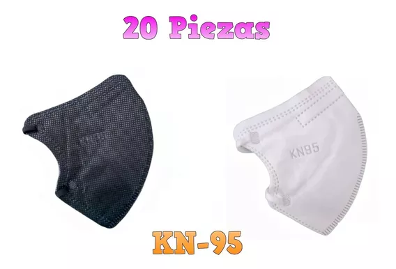 20 Piezas Cubrebocas Kn95 Infantil Blanco / Negro