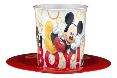 Set Taza Con Plato Y Cuchara Mickey Mouse Plastica Original