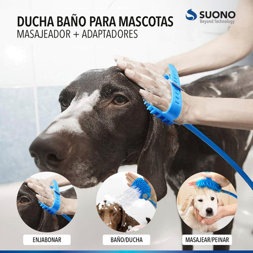 Imagen 3 de 10 de Manguera Ducha Capillo Masajeador Perro Y Gato + Adaptadores