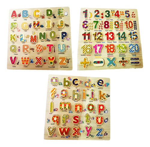 Kit Tablero Abecedario Numero Alfabeto Madera Ingles Encajab