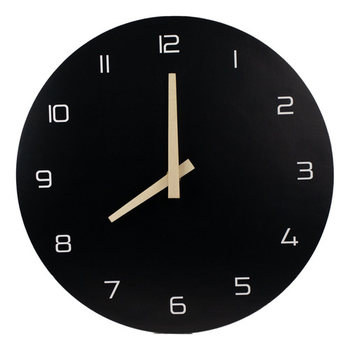 Reloj De Pared Negro Mate Con Manecillas De Madera 25x25cm