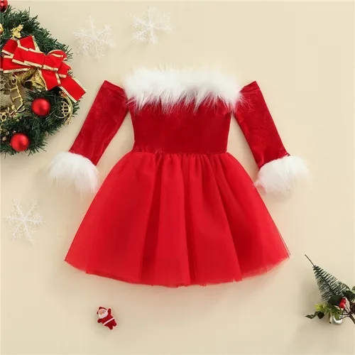 Vestido Infantil Natal Natalino Mam e Noel Luxo Com Plumas Frete