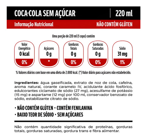 Coca Cola Sem Açúcar Lata 350ml Kit Com 15 Unidades