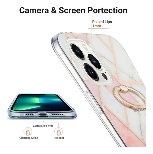 Funda Para Samsung Series, Soporte Giratorio De 360 Grados, Anillo De Mármol Brillante, Antihuellas Dactilares, Rosa Y Blanco