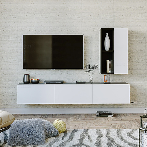 Combo Mesa De Tv Led Flotante+ Bibliotecas Repisa - Living!